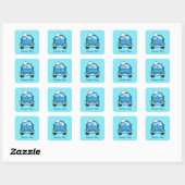 Blue car with bubbles square sticker (Sheet)