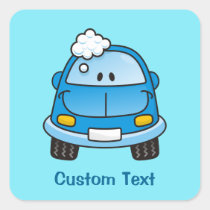 Blue car with bubbles square sticker