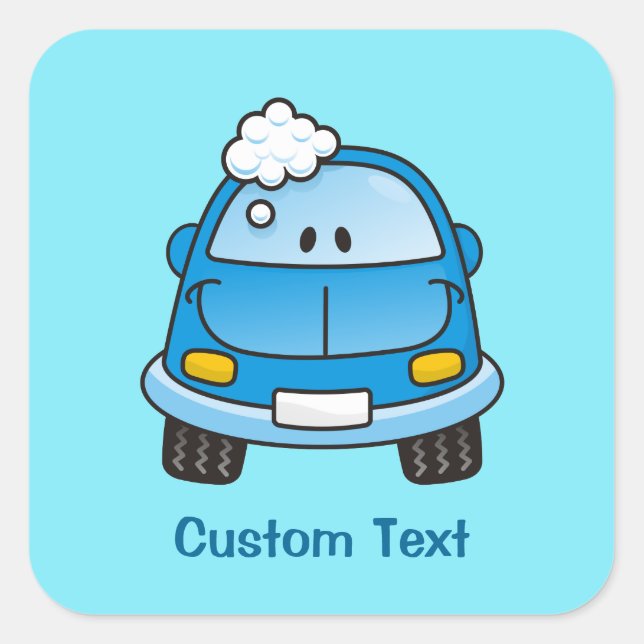 Blue car with bubbles square sticker (Front)