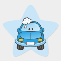 Blue car with bubbles star sticker