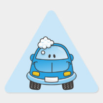 Blue car with bubbles triangle sticker