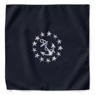 Blue Carbon Fiber Nautical Chrome Yacht Flag Print Bandana