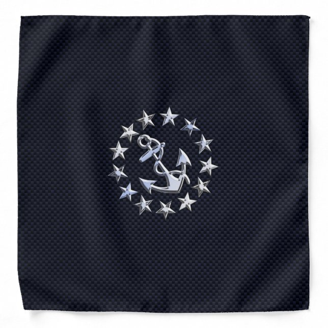 Blue Carbon Fiber Nautical Chrome Yacht Flag Print Bandana (Front)