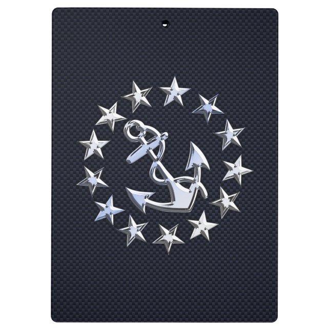 Blue Carbon Fiber Nautical Chrome Yacht Flag Print Clipboard (Back)