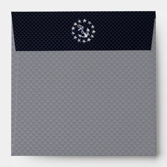 Blue Carbon Fiber Nautical Chrome Yacht Flag Print Envelope (Back (Top Flap))