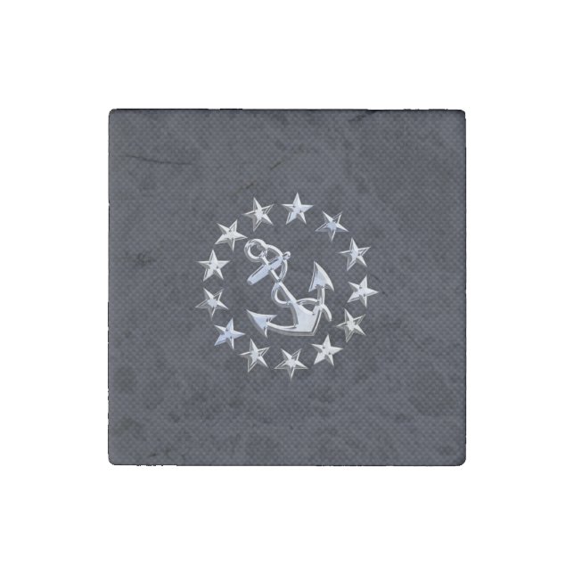 Blue Carbon Fiber Nautical Chrome Yacht Flag Print Stone Magnet (Front)