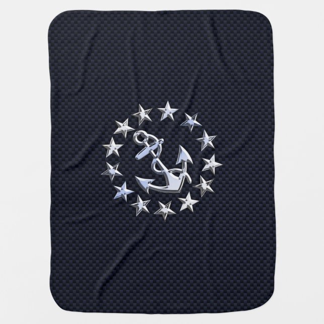 Blue Carbon Fiber Nautical Chrome Yacht Flag Print Swaddle Blanket (Front)