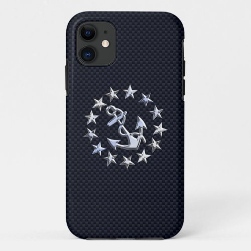 Blue Carbon Fiber Style Chrome Like Yacht Flag  iPhone 11 Case