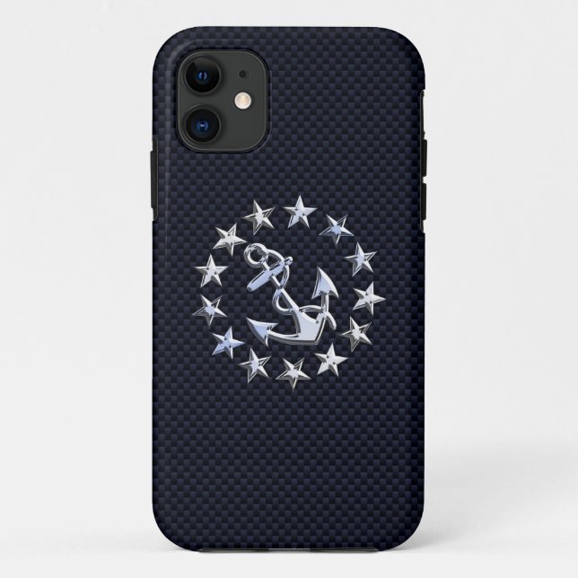 Blue Carbon Fiber Style Chrome Like Yacht Flag  Case-Mate iPhone Case (Back)