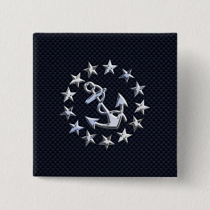 Blue Carbon Nautical Chrome Like Yacht Flag Print Button