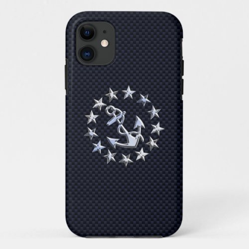 Blue Carbon Nautical Chrome Like Yacht Flag Print iPhone 11 Case