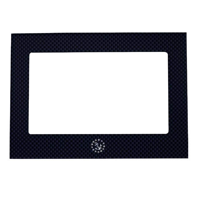 Blue Carbon Style Nautical Chrome Yacht Flag Print Magnetic Frame (Front)