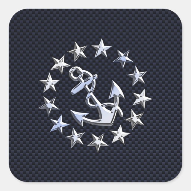 Blue Carbon Style Nautical Chrome Yacht Flag Print Square Sticker (Front)
