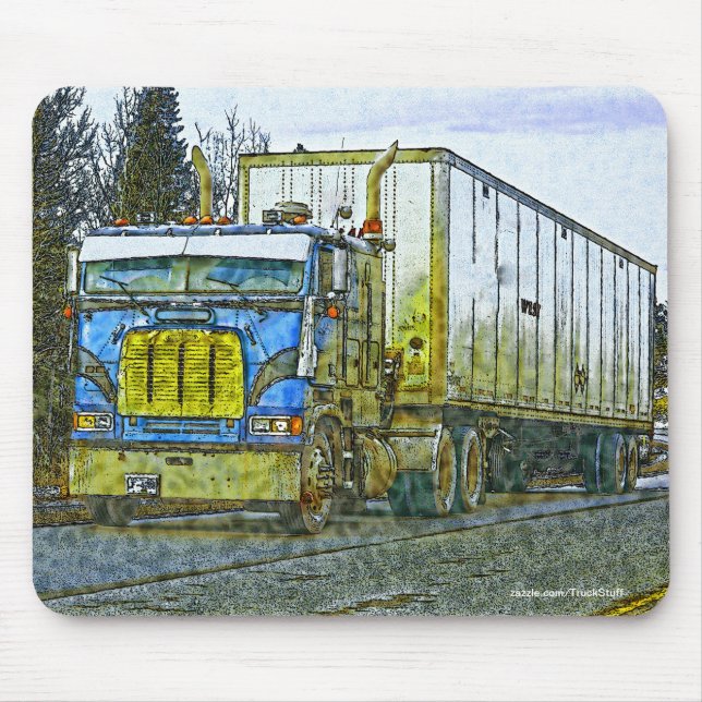 Blue Cargo Truck - Lorry and Highway Art Mouse Pad (Front)
