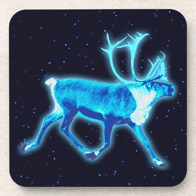 Blue Caribou (Reindeer) Beverage Coaster (Front)
