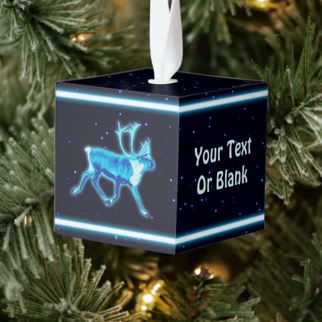 Blue Caribou (Reindeer) Cube Ornament (Tree)