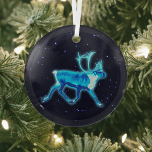 Blue Caribou (Reindeer) Glass Ornament