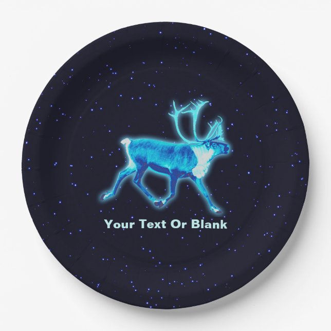 Blue Caribou (Reindeer) Paper Plates (Front)