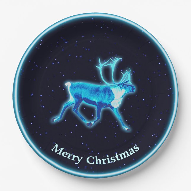 Blue Caribou (Reindeer) Paper Plates (Front)