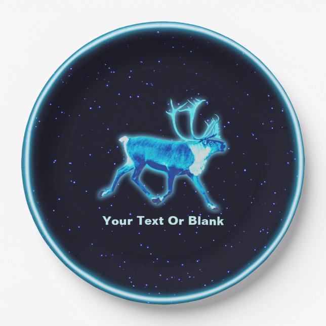 Blue Caribou (Reindeer) Paper Plates (Front)