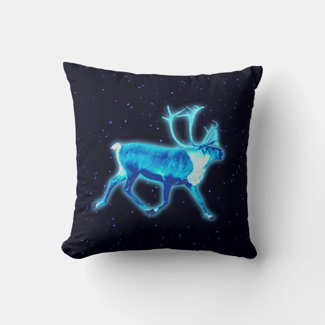 Blue Caribou (Reindeer) Throw Pillow (Front)