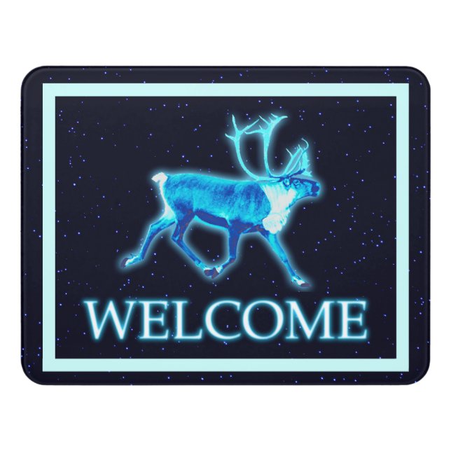 Blue Caribou (Reindeer) - Welcome Door Sign (Contemporary Front)