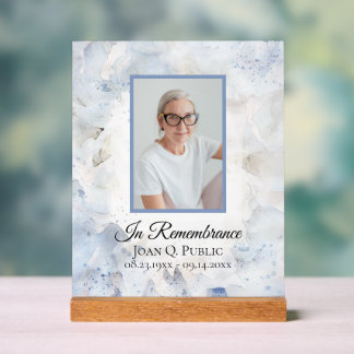 Blue Carnation Floral Celebration of Life Memorial Acrylic Sign