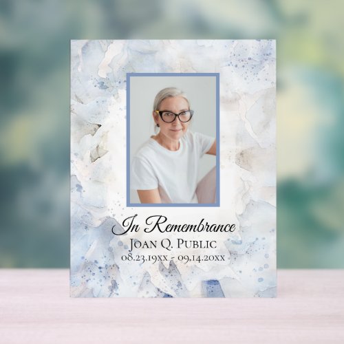 Blue Carnation Floral Celebration of Life Memorial Acrylic Sign