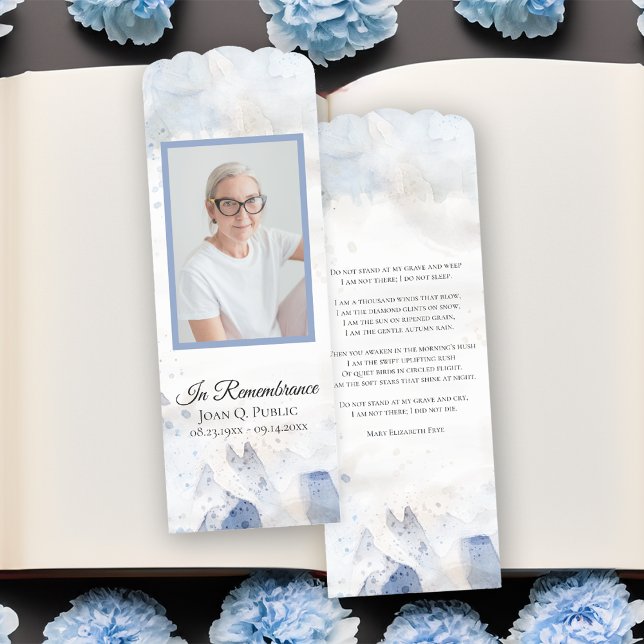 Blue Carnation Flower Funeral Memorial Prayer Card Bookmarks (Creator Uploaded)