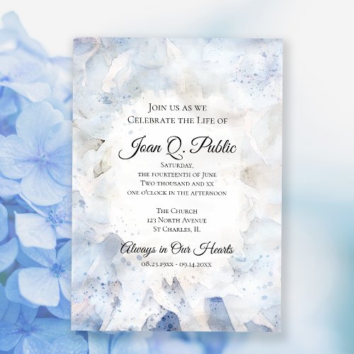 Blue Carnation Tint Celebration of Life Memorial Invitation