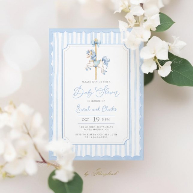 Blue Carousel Baby Boy Shower Invitation (Creator Uploaded)