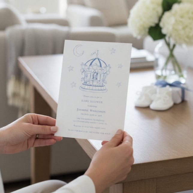 Blue Carousel Moon Stars Baby Shower Invitation (Creator Uploaded)