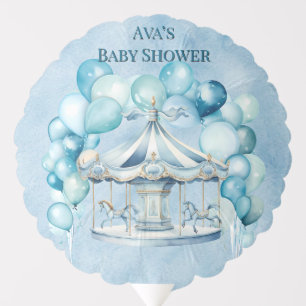 Blue Carousel with Arch Balloons Boy Baby Shower
