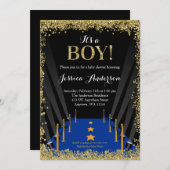 Blue Carpet Hollywood Faux Glitter Boy Baby Shower Invitation (Front/Back)