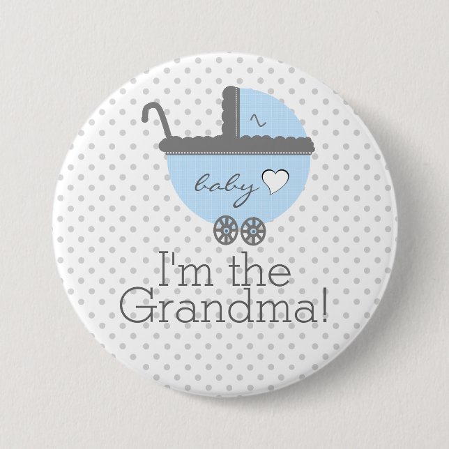 Blue Carriage Baby Shower Grandma Pinback Button (Front)
