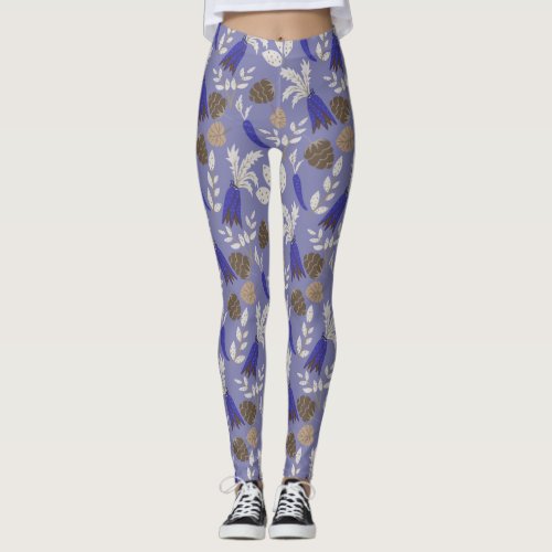 Blue Carrots And Nuts Pattern Leggings