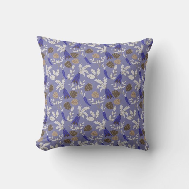 Blue Carrots And Nuts Pattern Throw Pillow (Front)
