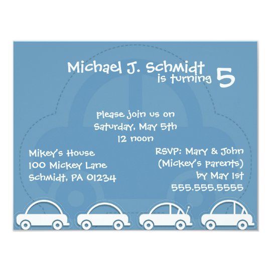 Blue Cars Card Boy's Birthday Invitations | Zazzle.com