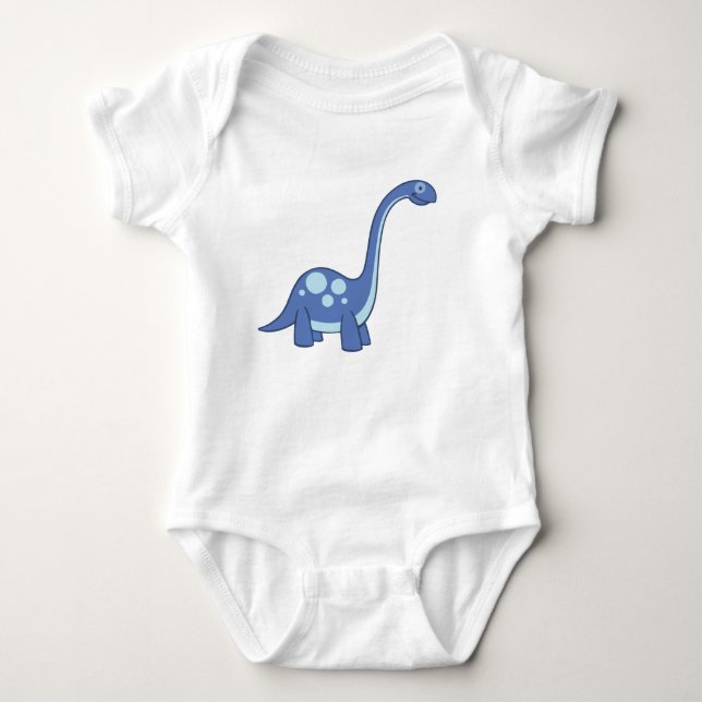 Blue Cartoon Apatosaurua Dinosaur Baby One-Piece Baby Bodysuit (Front)