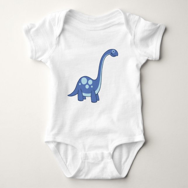 Blue Cartoon Apatosaurua Dinosaur Baby One-Piece Bodysuit (Front)