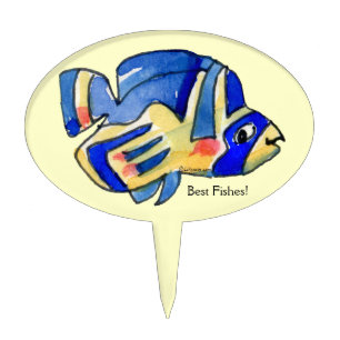Blue Cartoon Butterfly Fish Cake Topper