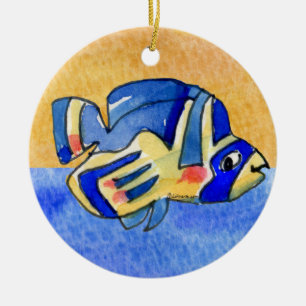 Blue Cartoon Butterfly Fish Ceramic Ornament