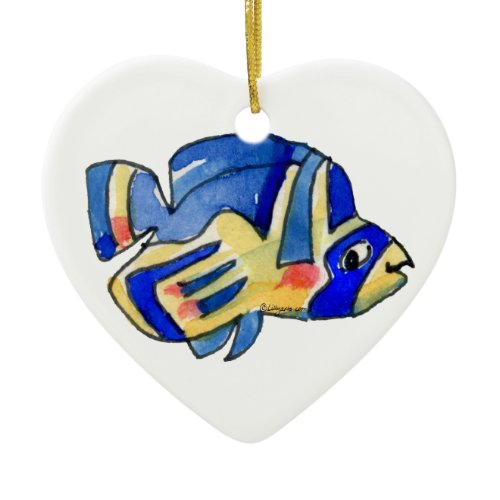 Blue Cartoon Butterfly Fish Ceramic Ornament