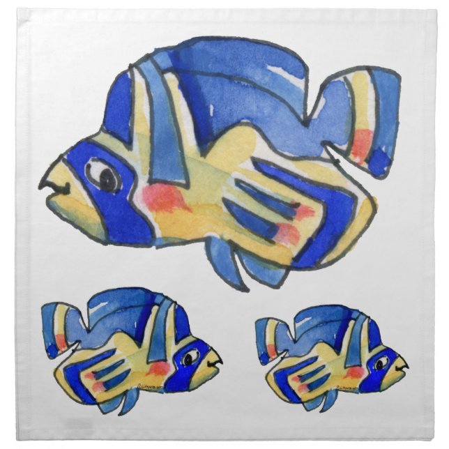 Blue Cartoon Butterfly Fish Cloth Napkin (Front)