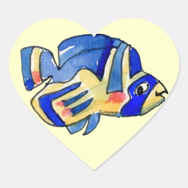 Blue Cartoon Butterfly Fish Heart Sticker (Front)