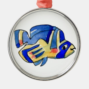 Blue Cartoon Butterfly Fish Metal Ornament