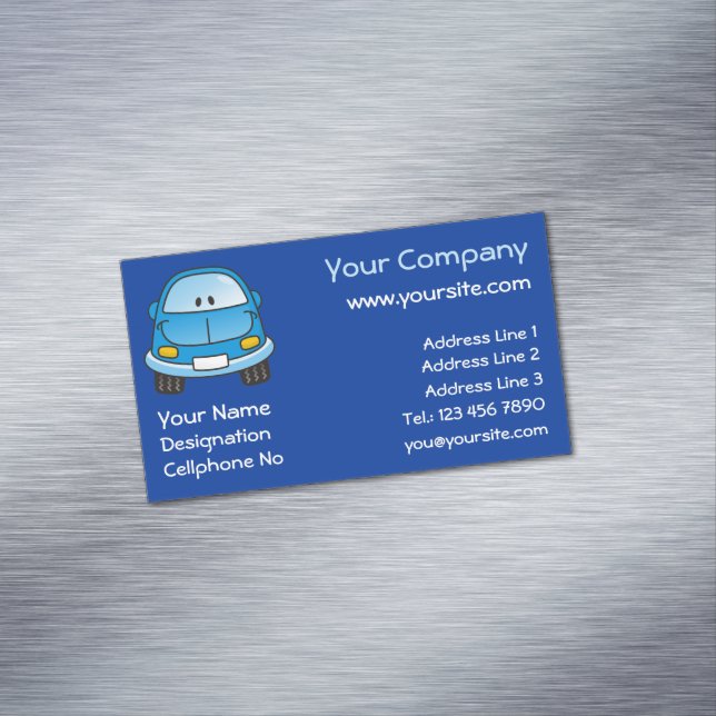 Blue Cartoon Car Business Card Magnet (In Situ)