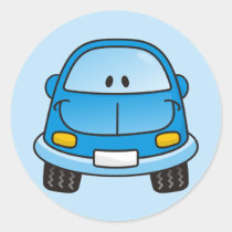 Blue cartoon car classic round sticker
