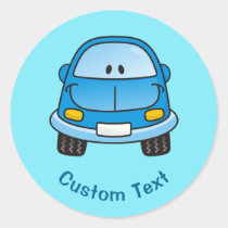 Blue cartoon car classic round sticker