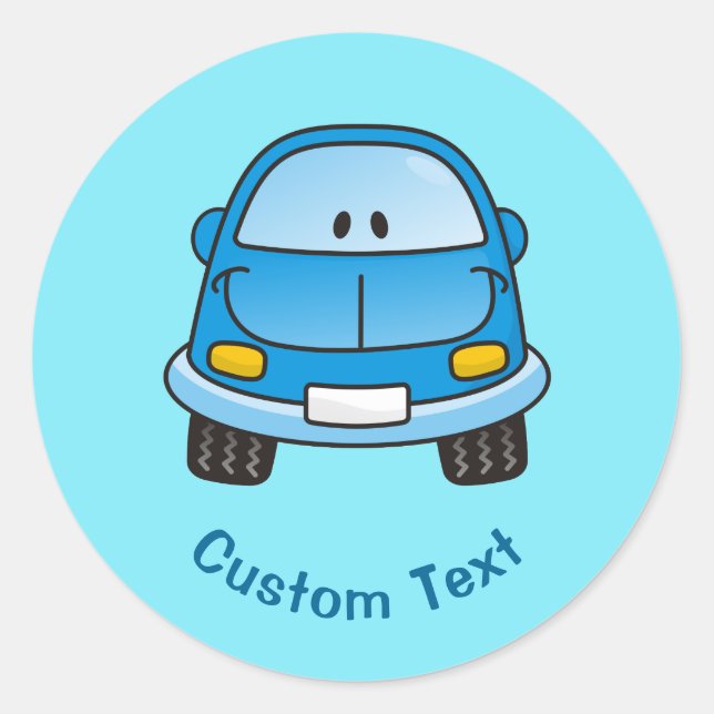 Blue cartoon car classic round sticker (Front)